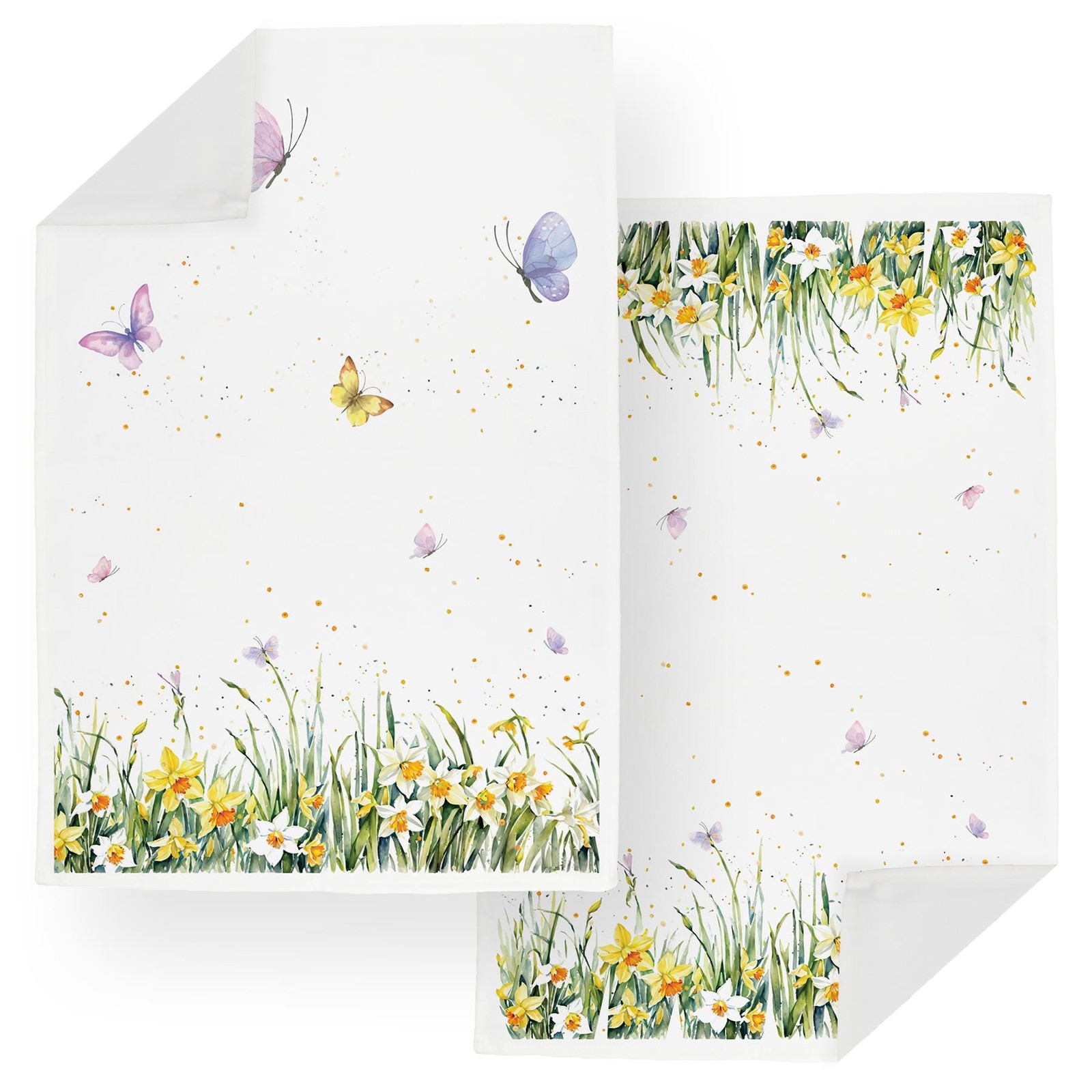 Spring Time Daffodils Tea Towel Set - Yellow Floral Kitchen Linens Gifts