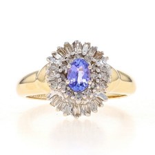 Yellow Gold Tanzanite  Diamond Halo Ring - 14k Oval .98ctw