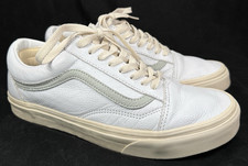 Vans Old Skool Leather White w/ Gray Stripe Skate Shoes Men US 8 EU 40.5