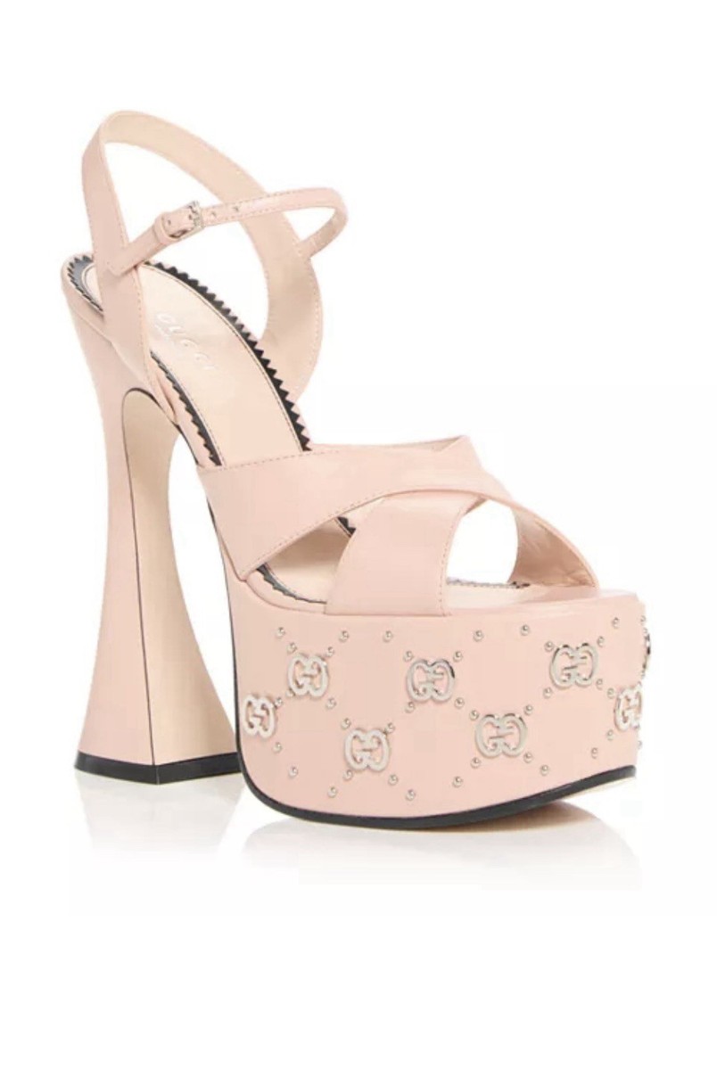 EU36.5 GUCCI グッチ ヒール　ピンク GG LOGO　311A ✨極美品✨ グッチ GG ドリアン レディース 厚底 サンダル36
