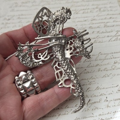 Christian LACROIX signiert großer Anhänger Kreuz Bronze 9,5 cm Haute Couture Schmuck 