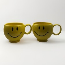 Set of 2 Yellow Smiley Face Ceramic Novelty M...