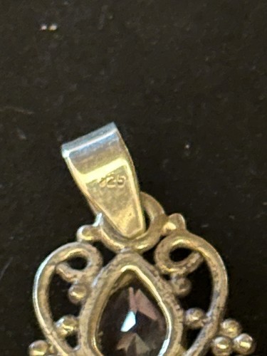 925 Sterling Silver Moonstone & Amethyst Pendant Teardrop Rainbow Unique Scroll - Picture 6 of 8