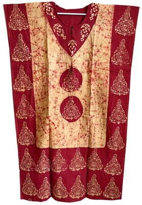 Womens Long Kaftan Ethnic Print  Yellow Red Cotton Batik Evening Wear Caftan