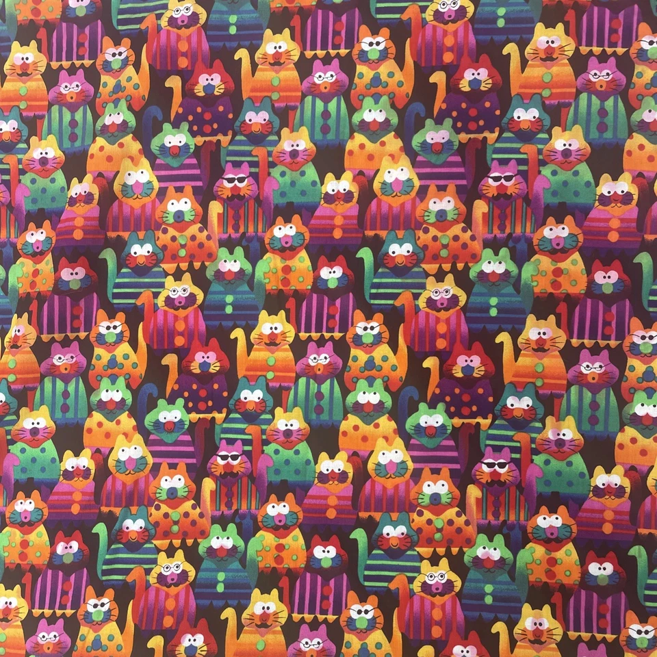Vintage Hi Fashion Novelty Cat Fabric 67”x 42” Yards Dressed Cats 1990's - Image 2 of 4