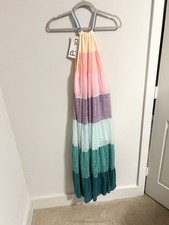 Pitusa Women’s One Size Rainbow Vibrant Colorful Maxi Dress  Beach Vacation New