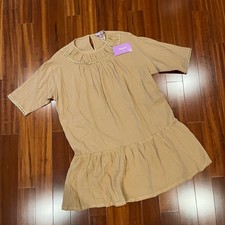 Gauze Babydoll Mini Dress Crochet Trim Beige Short Sleeve Purple Lava New Small