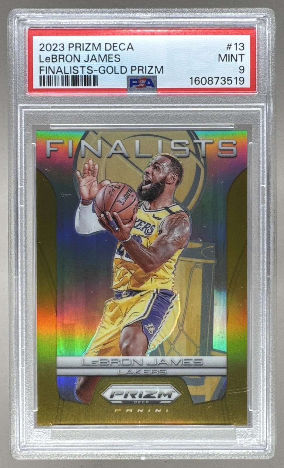 LeBron James 2023 Panini Prizm Deca #13 Gold Finalists 3/10 PSA 9