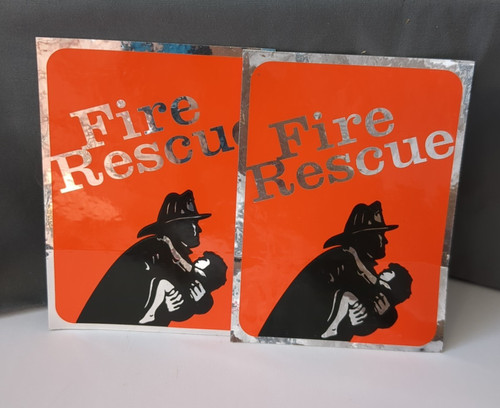 2 Vintage Fire Department 1st RESCUE decal Sticker Tot Kid Bedroom Window Alert