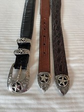 Men's Exotic 3 Leather Belt Size 34 Greg Jensen Sterling Silver Buckles