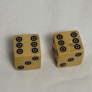 Old grained celluloid illegal club bulls-eye pips dice pair!