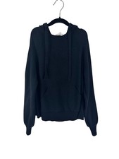 Anthropologie Daily Practice Black Knit Hoodie Sweater Kangaroo Pocket Size XS