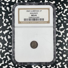 1869 Great Britain Victoria Maundy 1 Penny NGC MS64 Lot#G3375 Silver!