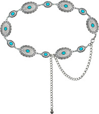 Western Metal Concho Belt for Women Cowgirl Chain Belts for Dresses Jeans Countr