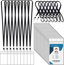 100 Sets Lanyards for Id Badges and Clear Plastic Vertical Name Badge ID Card Ho