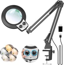 Magnifying Glass Desk Lamp with 10X Swing Arm and Big Clamp Lighted Magnifier