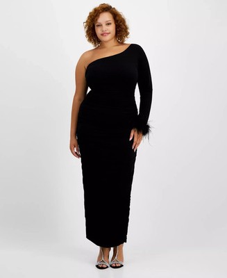 City Studios Women's Plus Size One-Shoulder Feather-Cuff Gown Dress Black 18W | eBay City Studios Women's Plus Size One-Shoulder Feather-Cuff Gown Dress Black 18W | eBay