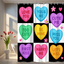 Colorful Heart Shower Curtain for Kids, Cute Valentine's Day Decor