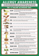 FOOD ALLERGY AWARENESS A4 210 x 297mm 350g PVC Laminated -14 Major Allergens