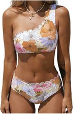 CUPSHE Women's Bikini Sets Two Piece Bathing Suit One Shoulder Scalloped XL