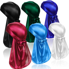 6 Pcs Silky Durag Headwraps Dorag for Men Women Waves, Durags Pack with Long Tai