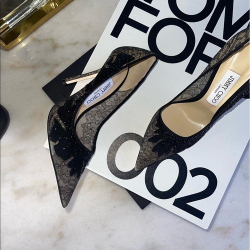 Jimmy Choo Women's 37 Love Embellished Lace & Suede Pumps in Black NIB $1050