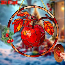 2D Flat AcrylicApple  Leaves Suncatcher 8" Round