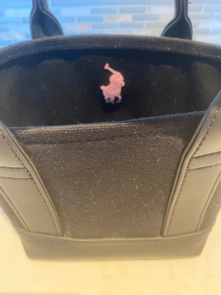 Bolso de Mano Polo Ralph Lauren Mini Lona Negro 'c Asas Cartera Rosa Logo TAN LINDO Foto 4 de 4