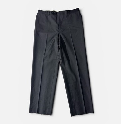 Canali mens 35x29 black solid 100% wool flat front dress pants EUC