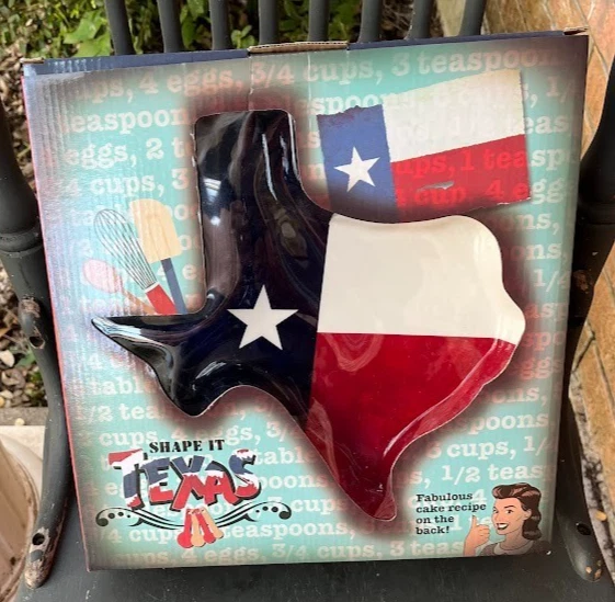 NEW! SHAPE IT TEXAS ~ HAND-PAINTED DOLOMITE TEXAS SHAPED TEXAS FLAG BAKING PAN