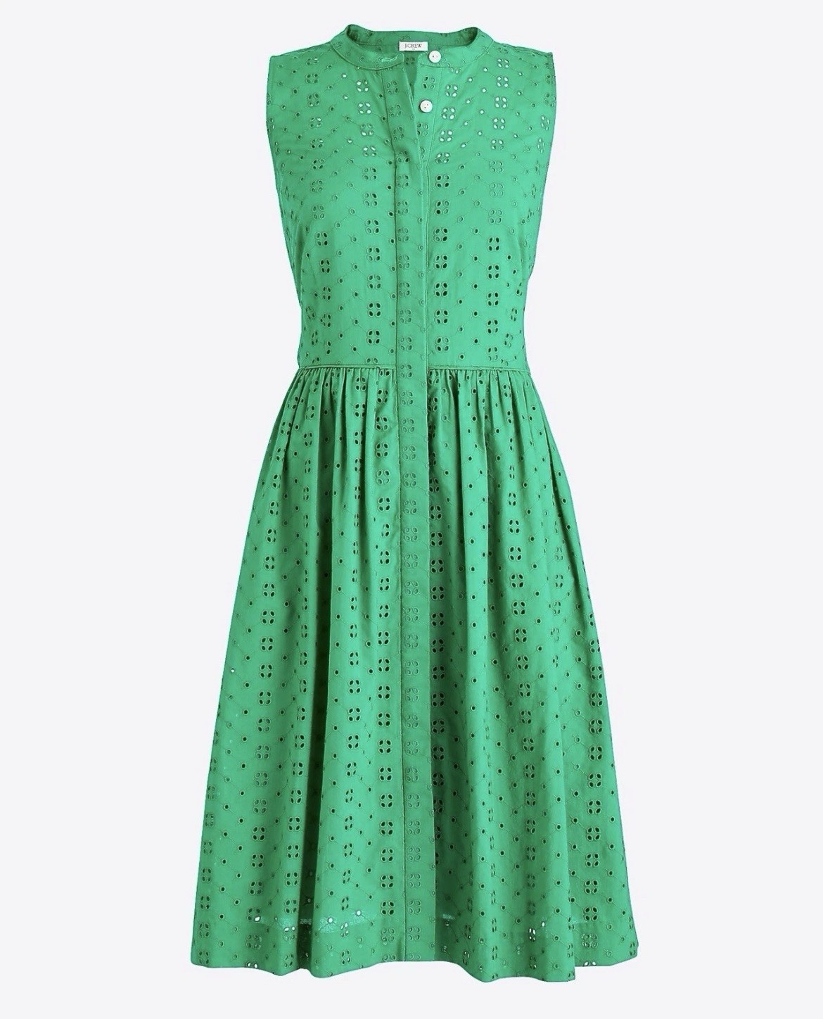 J. Crew Kelly Green Eyelet Sleeveless Cotton Midi Shirt Dress Women’s Size 10