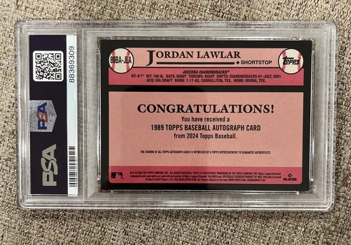 Jordan Lawler 2024 Topps Series 1 Auto 1989 35th Anniversary Rookie RC PSA 8/10 - Picture 2 of 2