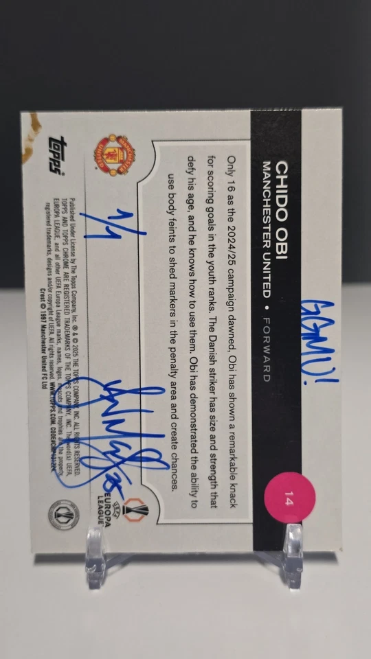 Tarjeta de arte 1/1 Ian McKesson 2024-25 Topps cromada UCC Chido Obi RC GGMU Foto 2 de 2