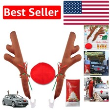 Deluxe Rudolph Reindeer Antlers  Nose for Car - Easy Installation, Festive Fun