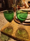 Vtg Set of 2 Anchor Hocking Forest Green Bubble Foot 5 1/2" Water Goblets