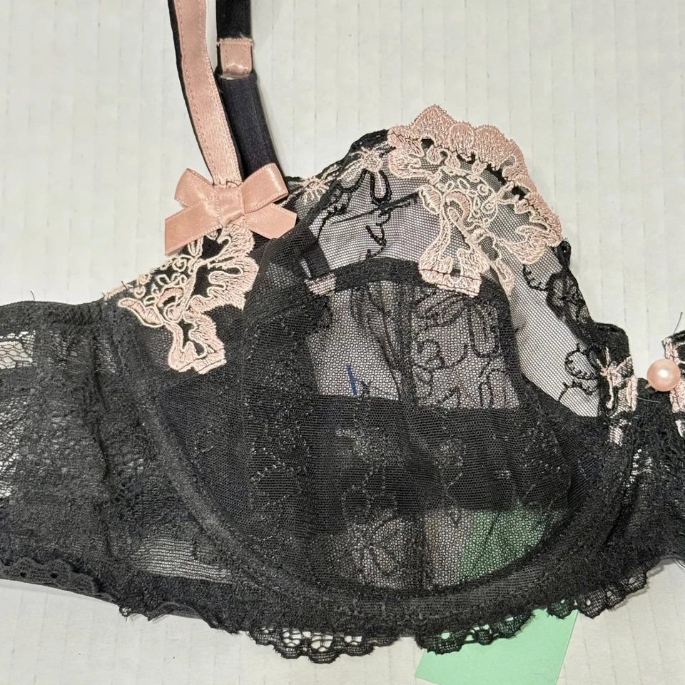 Sujetador de encaje LISE CHARMEL 38C negro rosa con aros sin forro AC3003 encaje bordado Foto 2 de 4