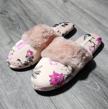 NWT Victoria's Secret Signature Satin Pink Floral Slippers Womens Medium 7 - 8