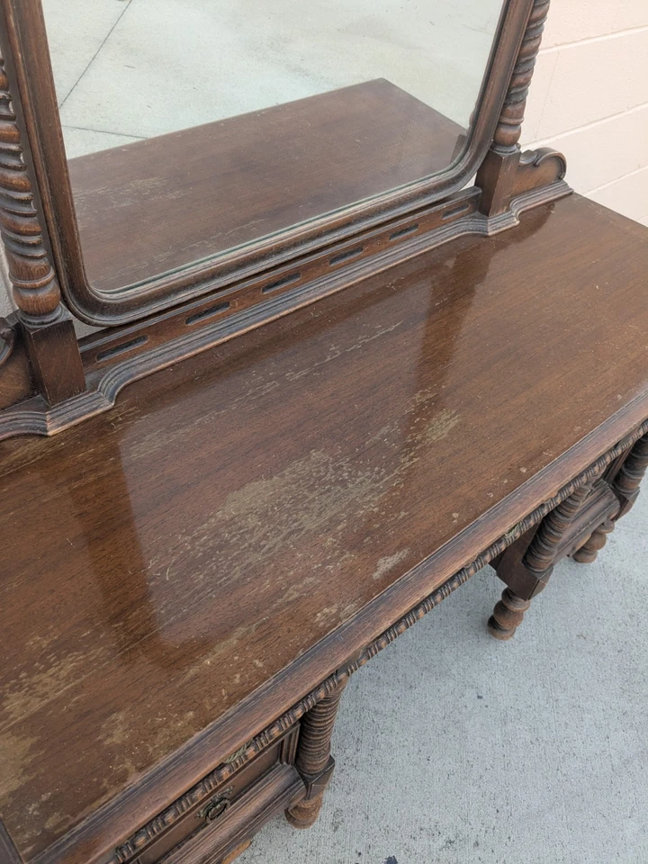 Vintage Modern Regency Wood Vanity Desk with Mirror - Image 4 of 4