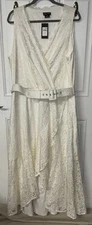City Chic NWT Ivory Long Dress (Dress Lace Magic) LG SZ 20 Belted Very Flowy