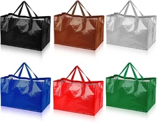 6 Pieces Extra Large Reusable Shopping Grocery Bags with Handles Colorful Woven 