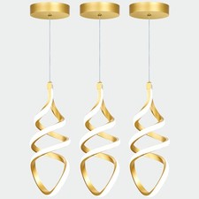 3 Pack Brushed Gold LED Pendant Light for Kitchen Island Dimmable 3 Color Temp