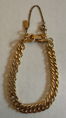 Vintage Monet Charm Bracelet Double Link Gold Tone Safety Chain BOOK  Duet 