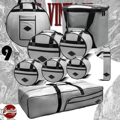 Beatello Vintage Drum Bags Set 9pcs with Cymbal Bass Snare Tom Hardware Bag Gray