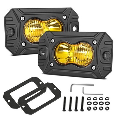 2X 4'' Flush Mount LED Work Light Bar Spot Flood Pods Off Road Driving Yellow 4WD