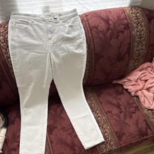 ecru Side Stripe Straight White Denim Women's Jeans Cotton Button Zip Pockets