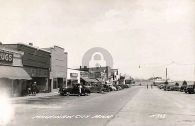 Street View Mackinaw City MI Michigan 1949 RPPC Photo Postcard COPY