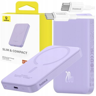 Baseus Magnetische Mini-Powerbank 5000mAh 20W Lila Schnelles Wireless Ladegerät