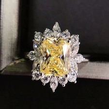 Unique 925 Sterling Silver Yellow Citrine Topaz Wedding Engagement Ring Size 8