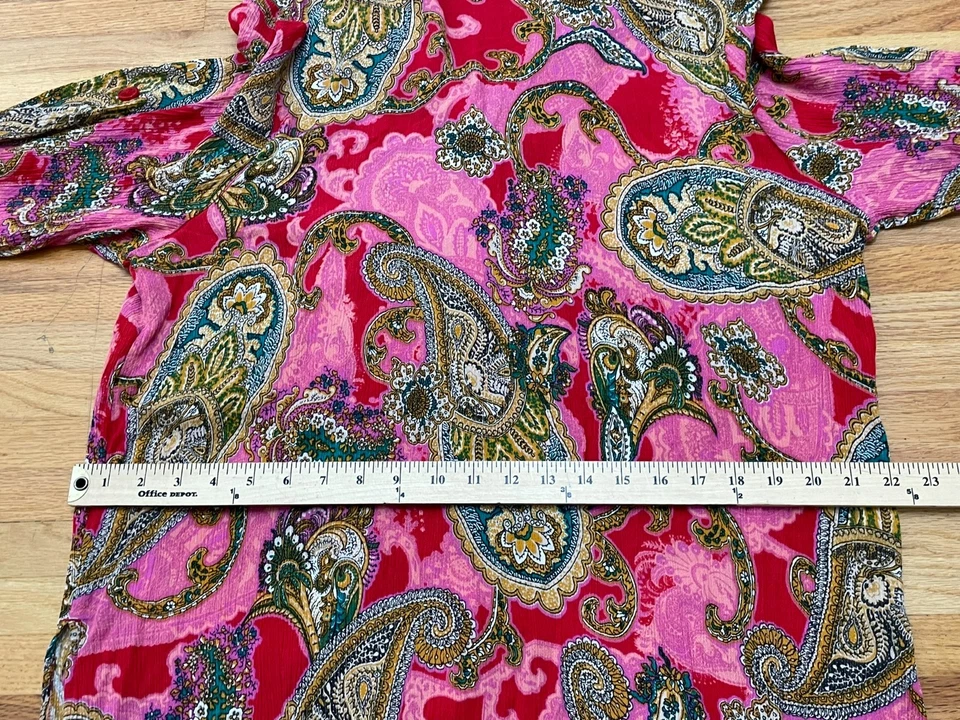Roaman's Women's 22W Pink Button-Up Rayon Tunic Paisley Casual Boho Collared - Image 4 of 4