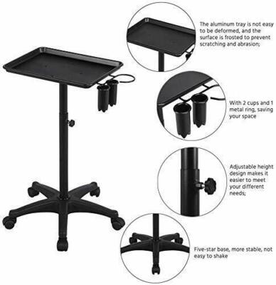Salon Trolley Aluminum Trolley Hair Instrument Tray Caddy Black / Silver US New